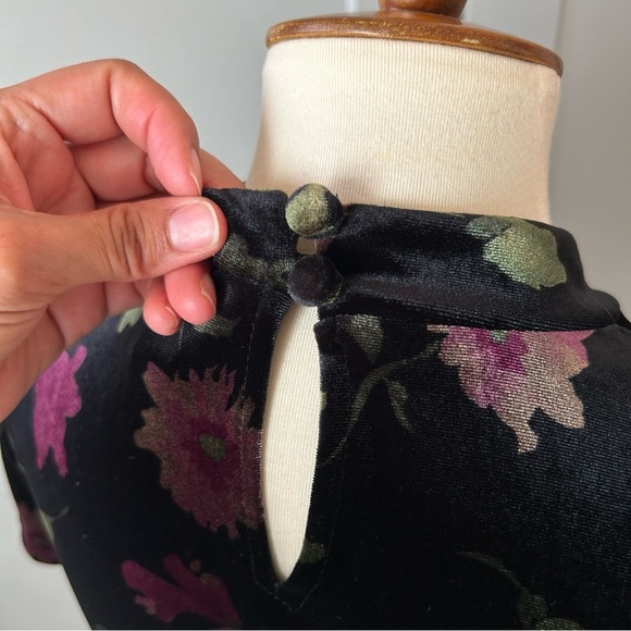 VTG Velvet Asian Inspired Women's 6 Blk Floral Maxi Dress Caren Desiree Co. Y2K - Picture 7 of 11